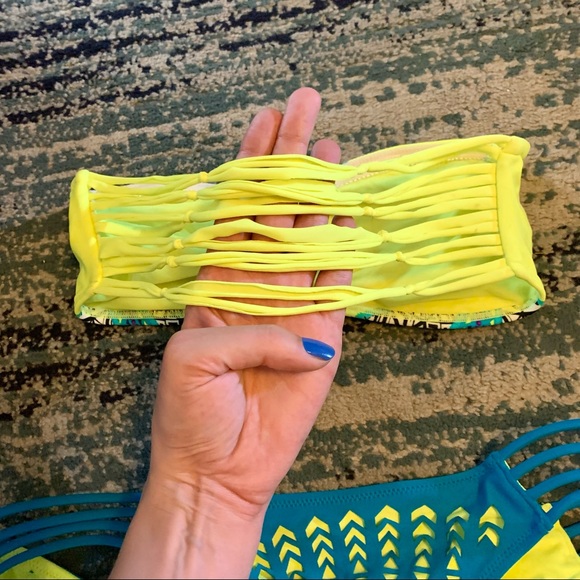 Blue and Neon Yellow Strappy Rip Curl Bikini, Sz M - Picture 12 of 13